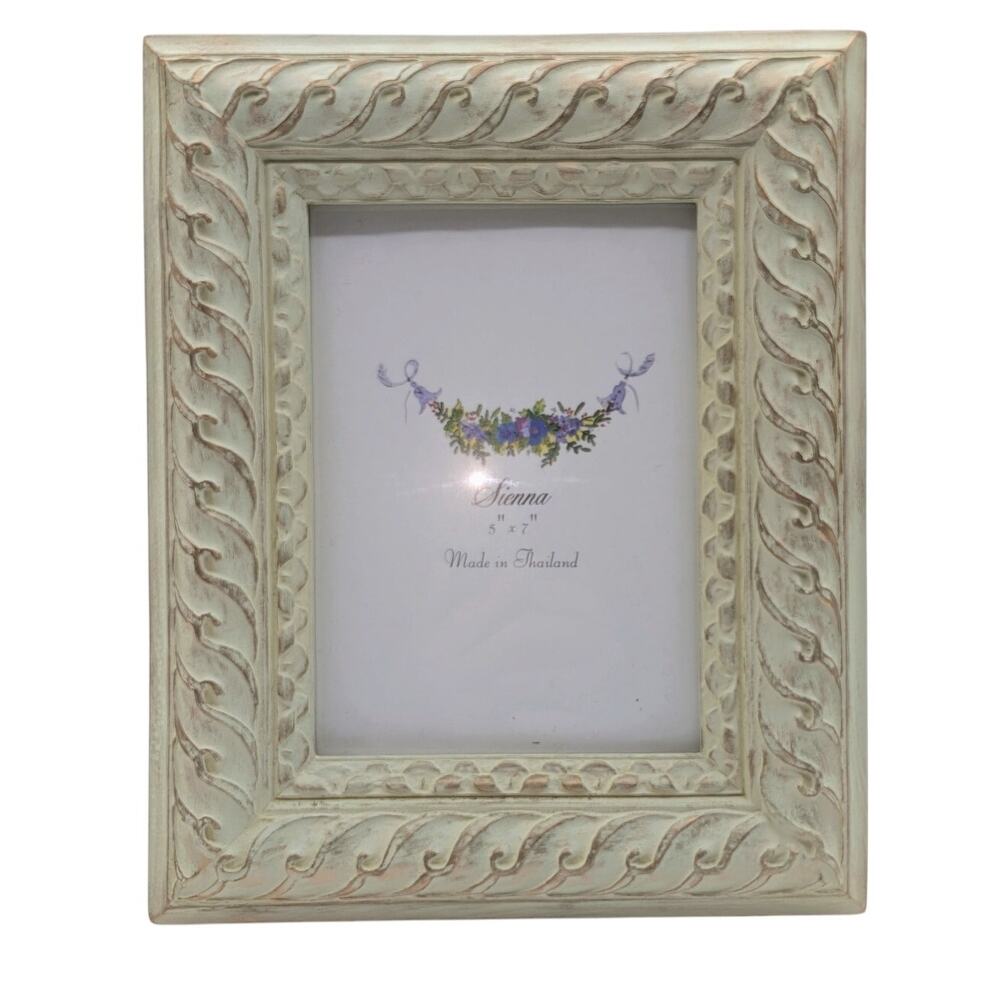 Vintage Carved Cream Gilded 5" X 7" Frame Under Glass